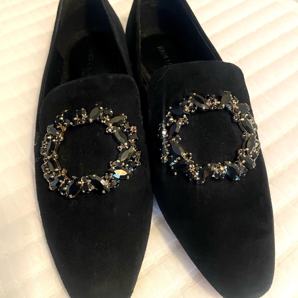 Karl Lagerfeld Black Velvet Embellished Pointed Toe flats-